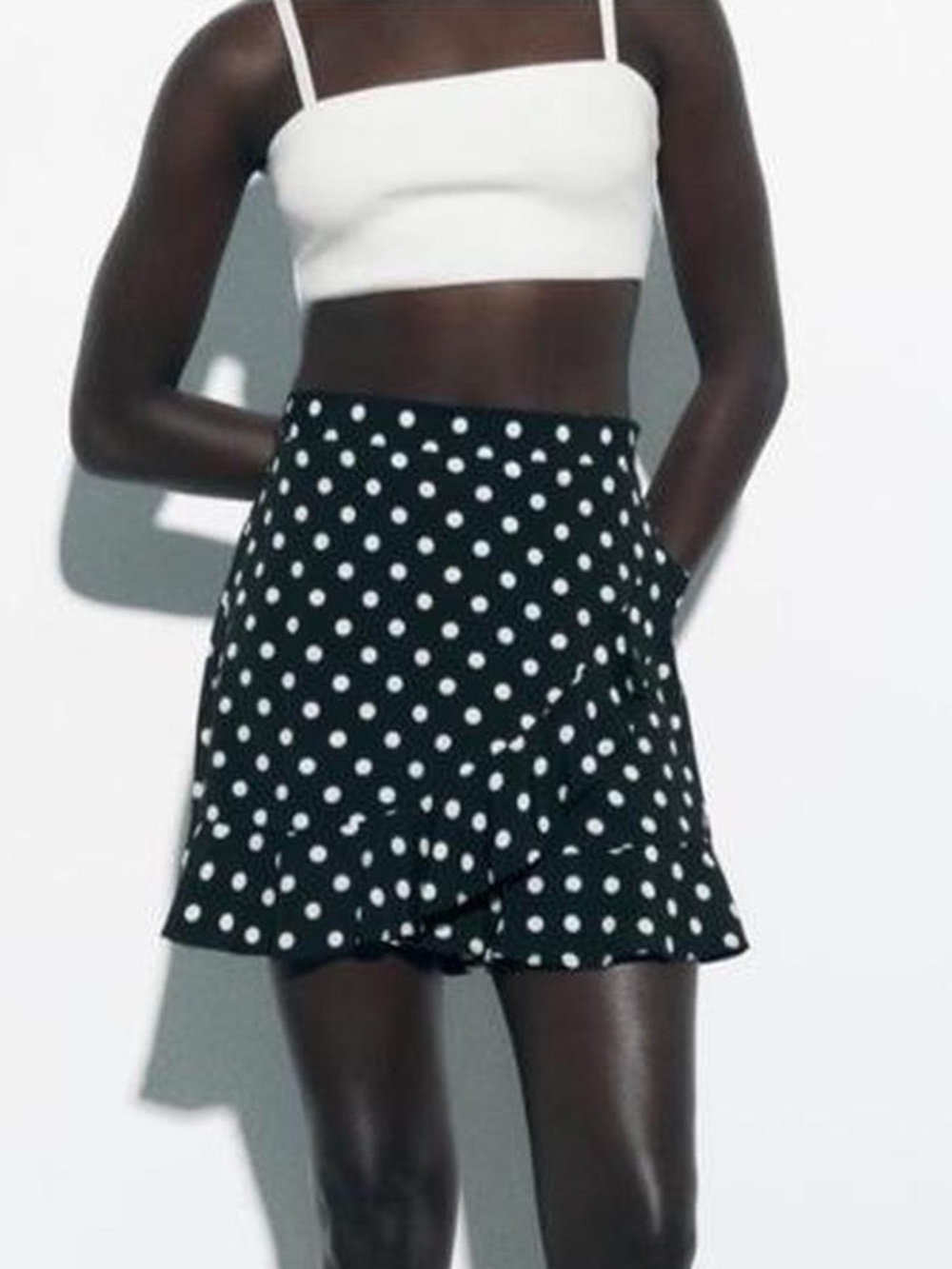 Zara Black and White Polka Dot Ruffle Skort